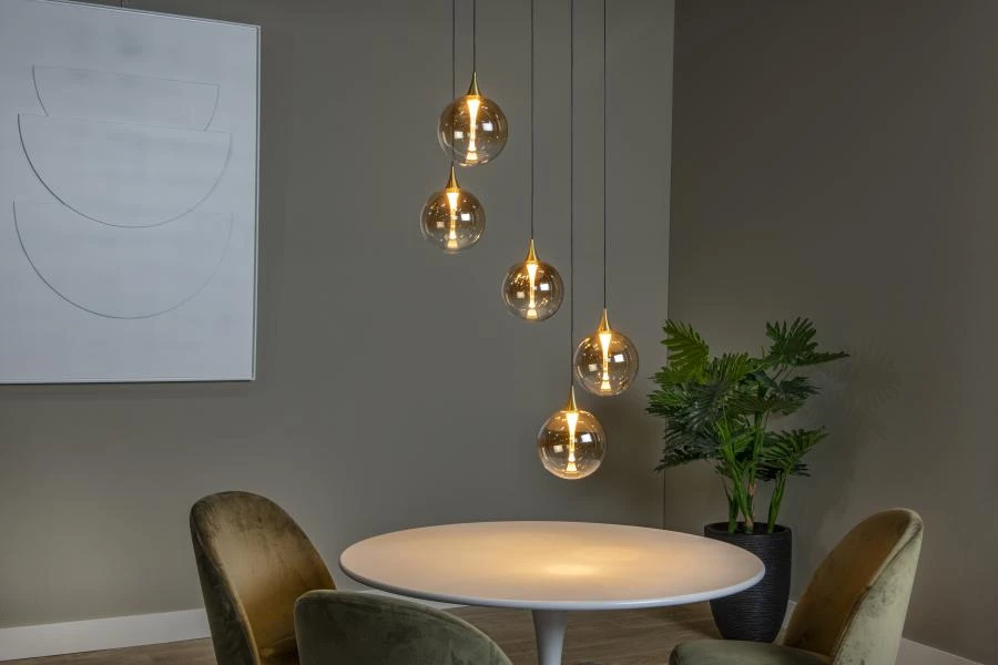 Lucide Premium GISELA - Pendant light - Ø 48 cm - LED Dim. - 5x3,8W 2700K - Amber - atmosphere 1